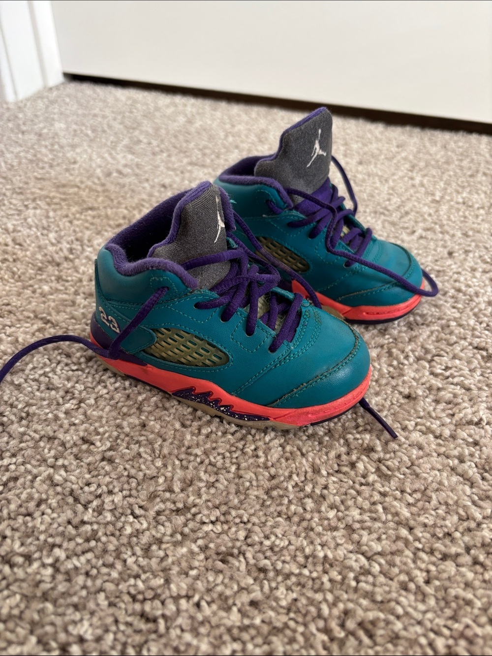 Nike Kids Teal, Purple & Coral High-Top Air Jordan Sneakers